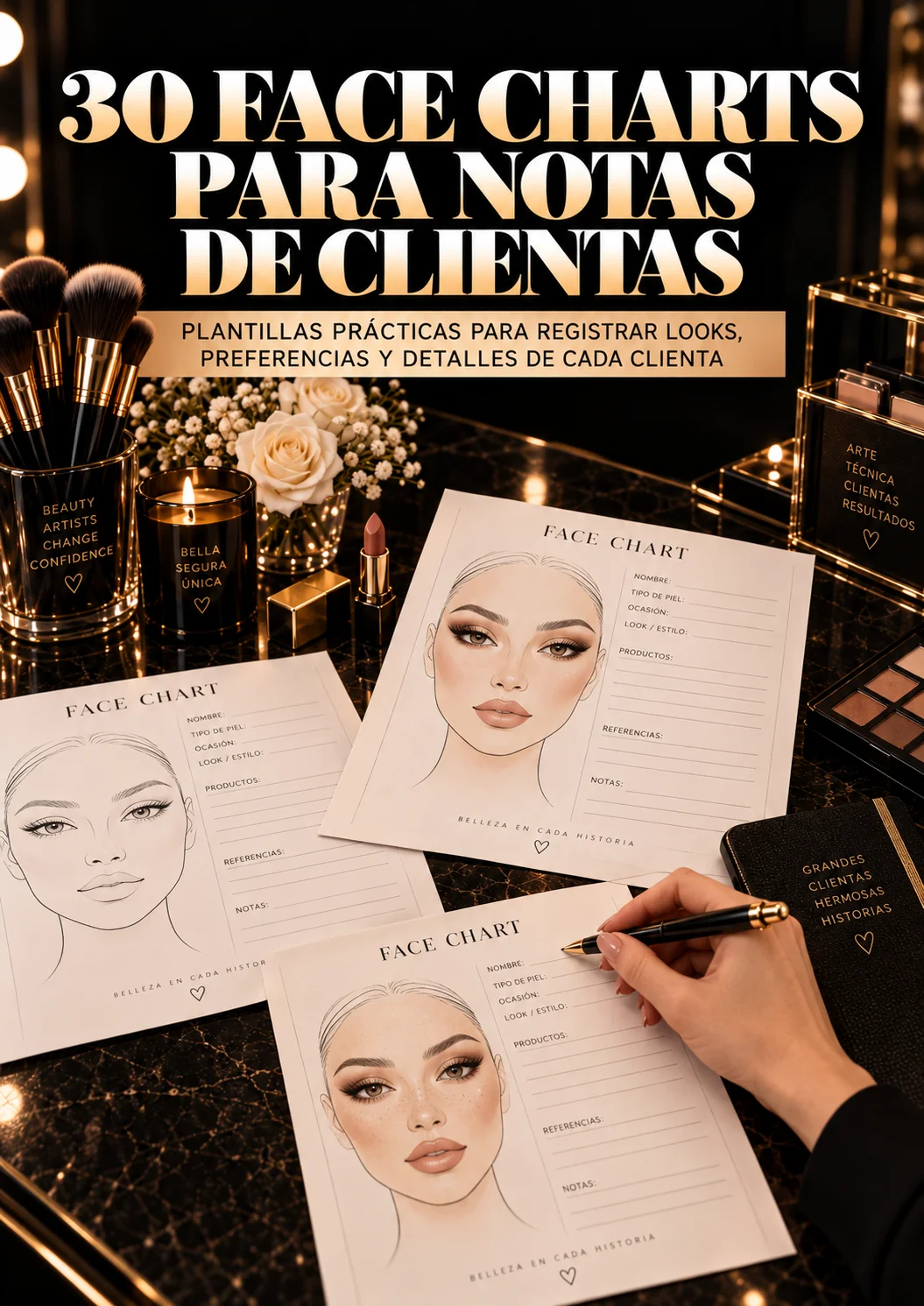 Bono 1: 30 Face Charts para Notas de Clientas