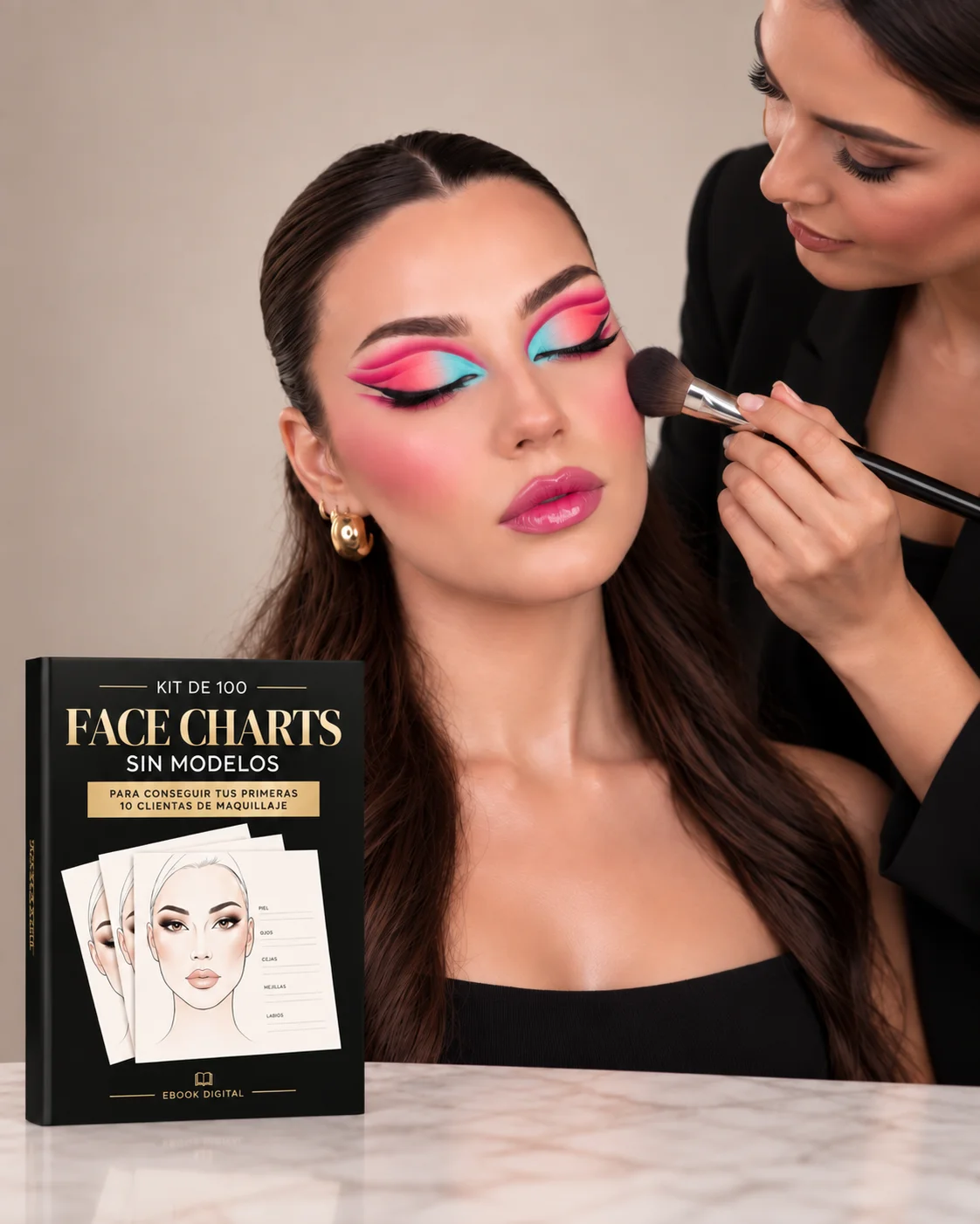 Portada del ebook 100 Face Charts para practicar maquillaje